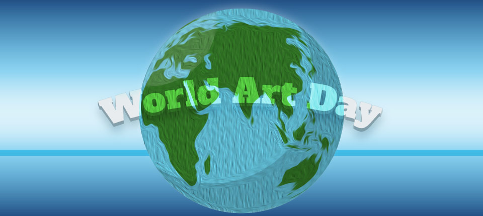Artwork with globe and World Art Day header