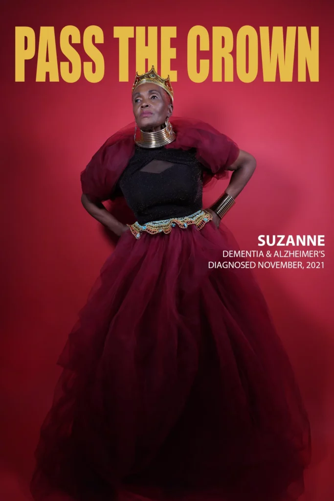 Another queen living with dementia, Suzanne strikes a pose in Pass the Crown. 