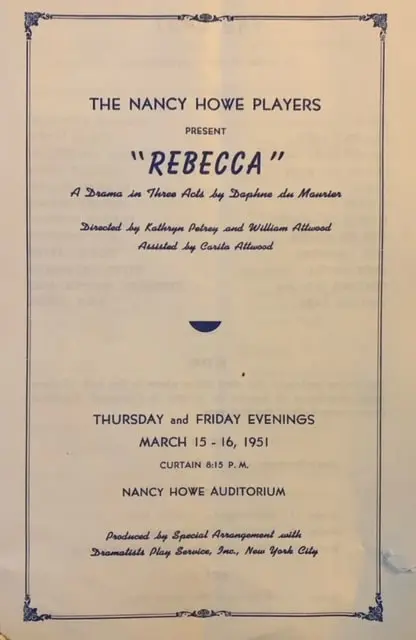 Amy Burdick was passionate about theater. Her “shining hour” was when she appeared in the play version of Daphne DuMarier’s novel Rebecca.