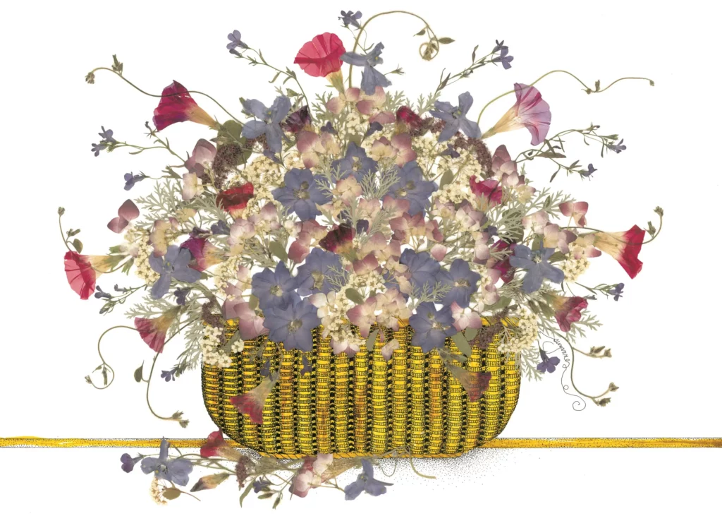 An example of the floral illustrations found in Flowering the Mind, called Alzheimer’s healing heart and Falmouth, respectively. 