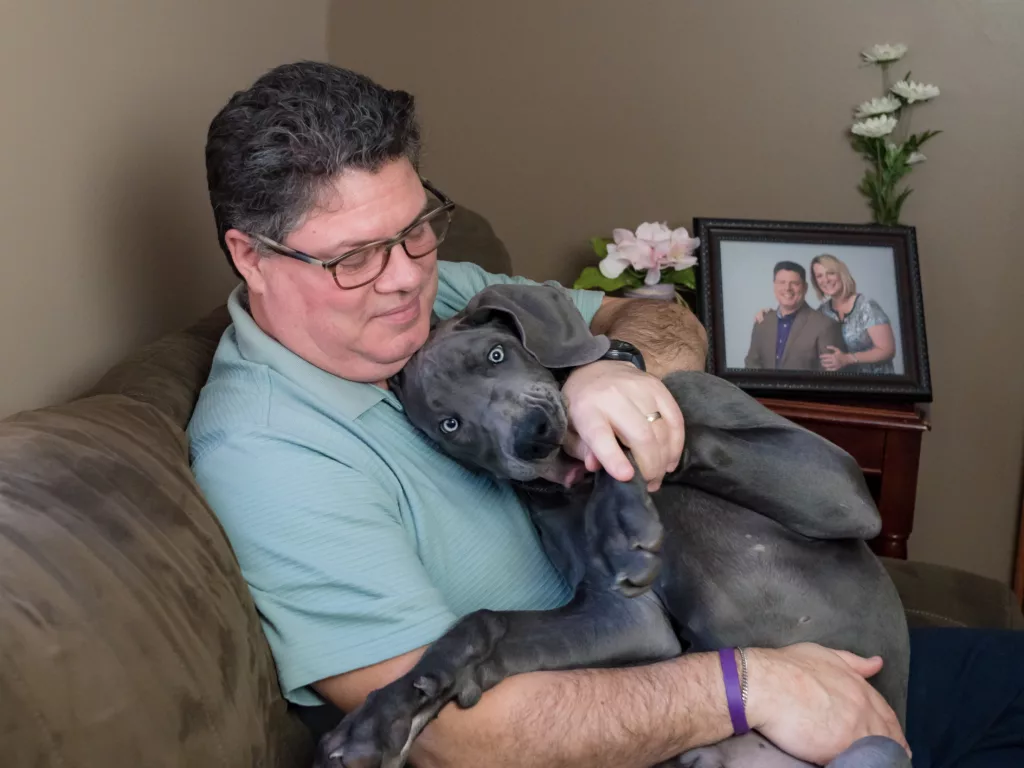 This is Jeff and his great dane Buddy. Jeff has early-onset Alzheimer's Disease.