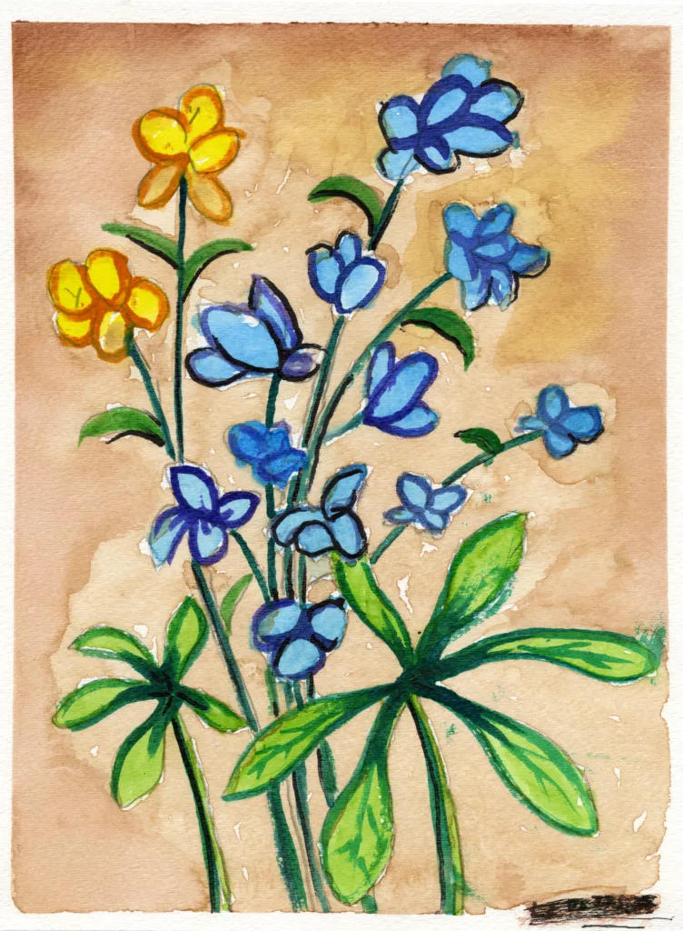 Yellow and blue painted flowers. Credit: Daniel Potts