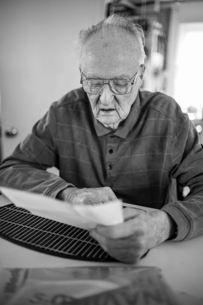 In the quiet moments sitting in the kitchen before brunch, Michael’s hands instinctively reach for any reading material, an old habit that remains.