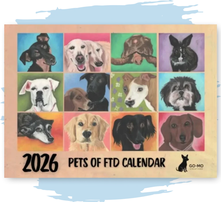 2026 Calendar cover showing 12 paintings of dogs.