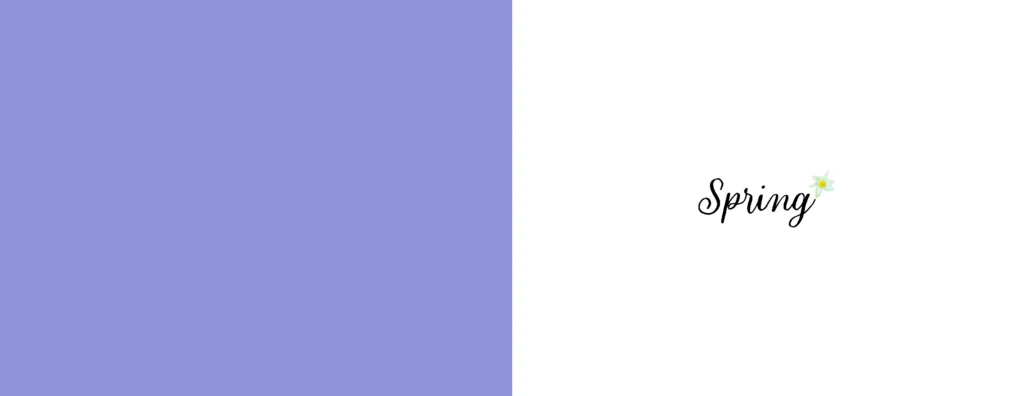 A two-page spread from the book "Take My Hand" showing only text on the right side that says "Spring" in decorative lettering