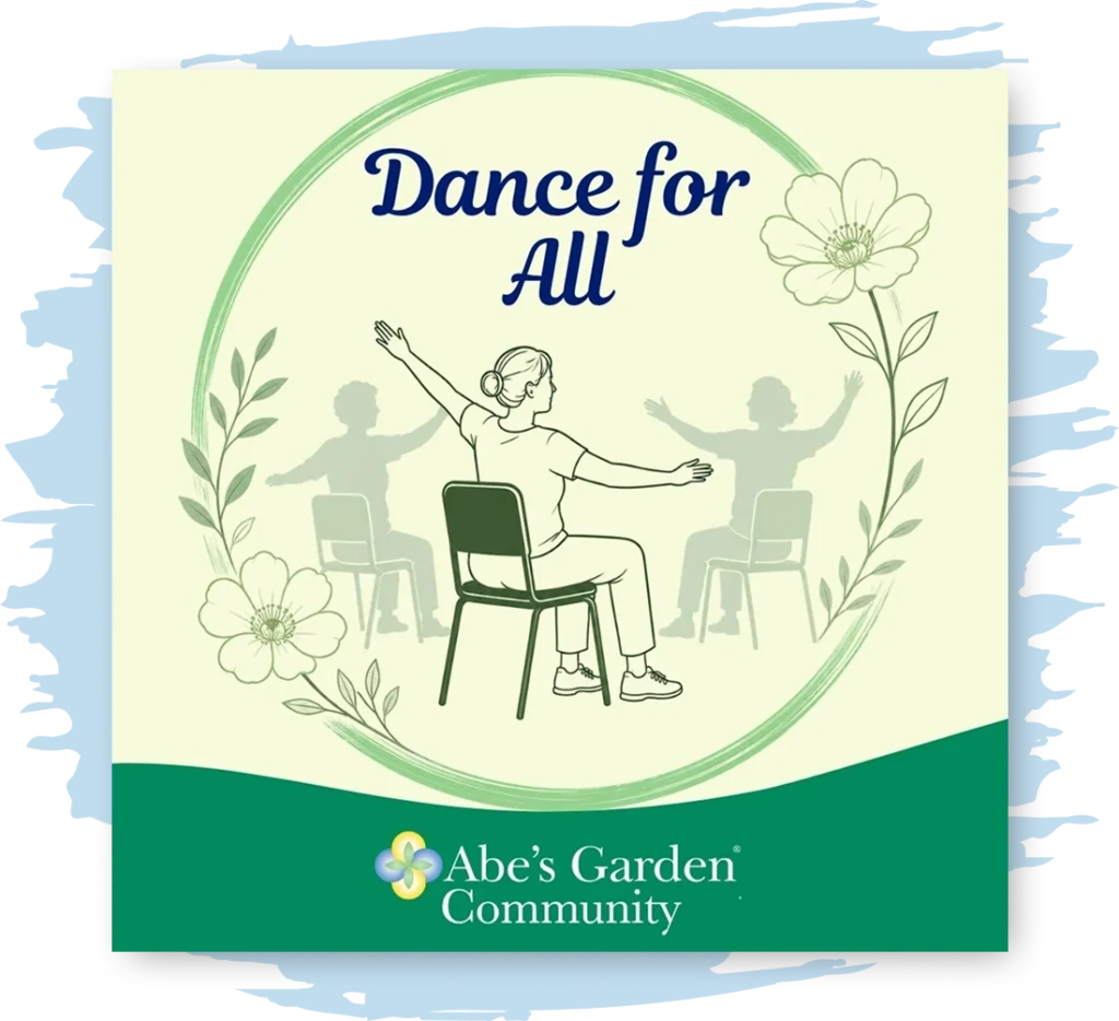 Flyer for "Dance for All" shows and illustration of a woman chair-bound, dancing with her hands.