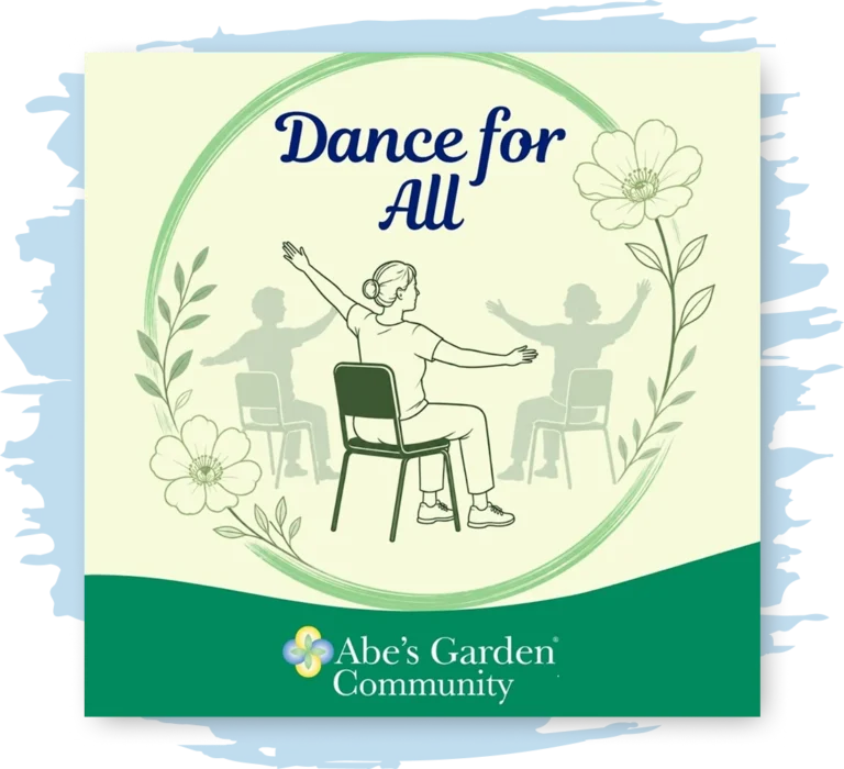 Flyer for "Dance for All" shows and illustration of a woman chair-bound, dancing with her hands.